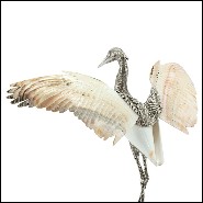 Sculpture of heron bird on black base with silver plated structure PC-Shell Wings
