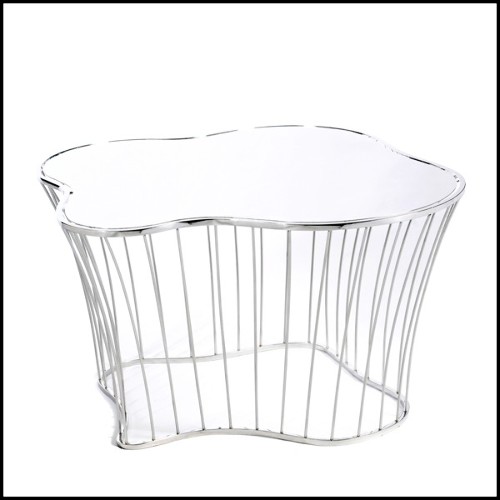 Side table with structure in polished stainless steel and polished top 145-Puddle Stainless