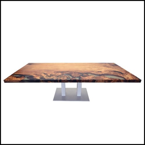 Table de repas avec plateau en bois de Kauri massif finition en résine avec mélange de tons clairs et foncés PC-Kauri Wood