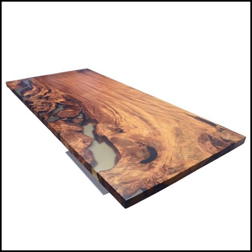 Dinning table with solid Kauri wood top with resin finish and with mix of light and dark shades PC-Kauri Wood
