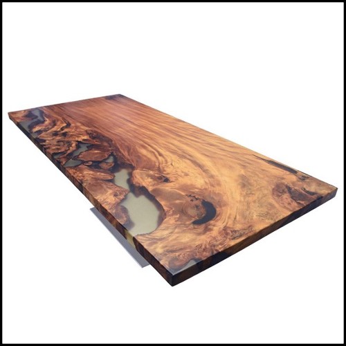 Table de repas avec plateau en bois de Kauri massif finition en résine avec mélange de tons clairs et foncés PC-Kauri Wood
