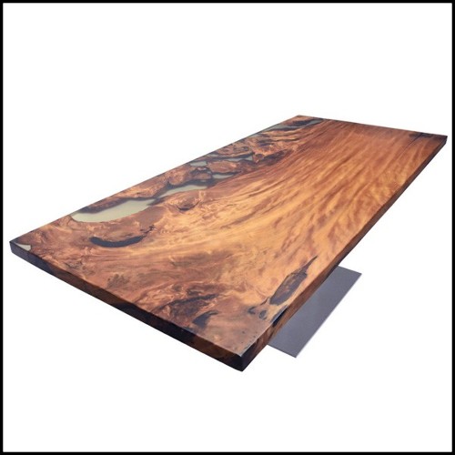 Dinning table with solid Kauri wood top with resin finish and with mix of light and dark shades PC-Kauri Wood