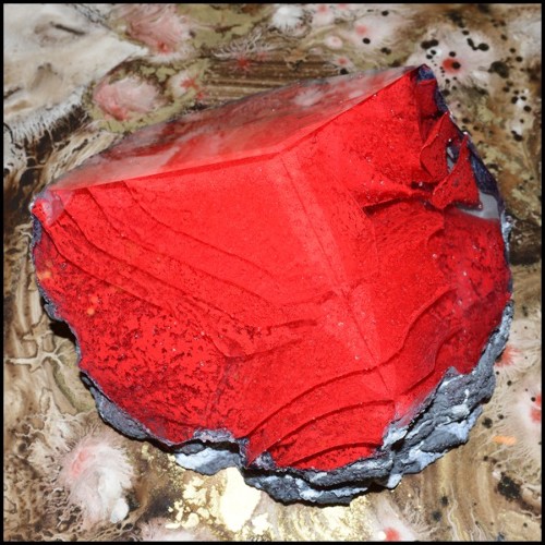 Set de deux sculptures en pâte de verre avec lanières en pâte de verre colorées en rouges et bleu PC-Glass Alchemy