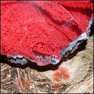 Set de deux sculptures en pâte de verre avec lanières en pâte de verre colorées en rouges et bleu PC-Glass Alchemy