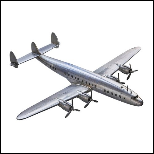 Aircraft model handcrafted in aluminum foil with lightweight wooden frame and engraved metal rivets 113-Lockheed L1049