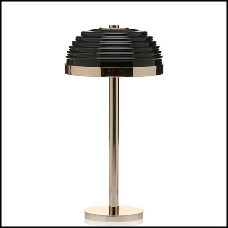 Table lamp with structure and base in polished solid brass and black glass shade 165-Duke