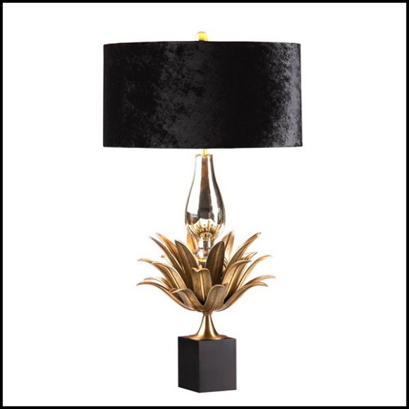 Lampe de table avec feuilles en laiton massif finition bronze et abat-jour en velours noir 165-Franklin