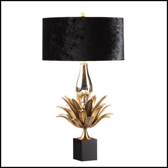 Table lamp with solid brass leaves in bronze finish and  black velvet lampshade and leaves 165-Franklin