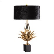 Table lamp with solid brass leaves in bronze finish and  black velvet lampshade and leaves 165-Franklin