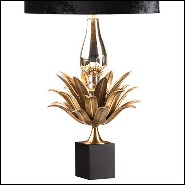 Table lamp with solid brass leaves in bronze finish and  black velvet lampshade and leaves 165-Franklin