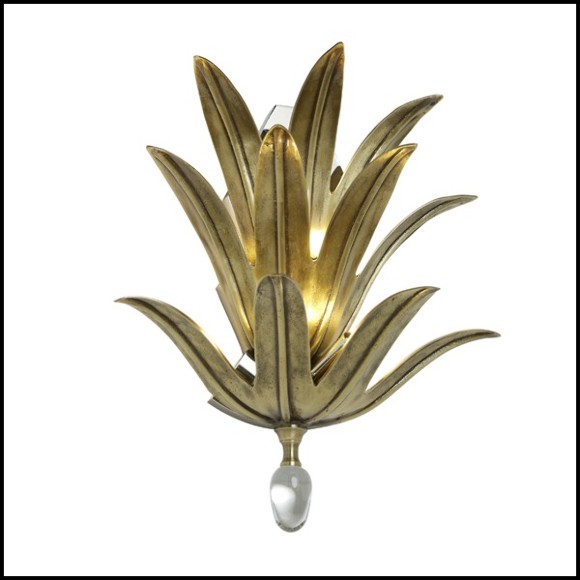 Wall lamp with solid brass leaves in bronze finish and with original glass drop at the bottom 165-Franklin