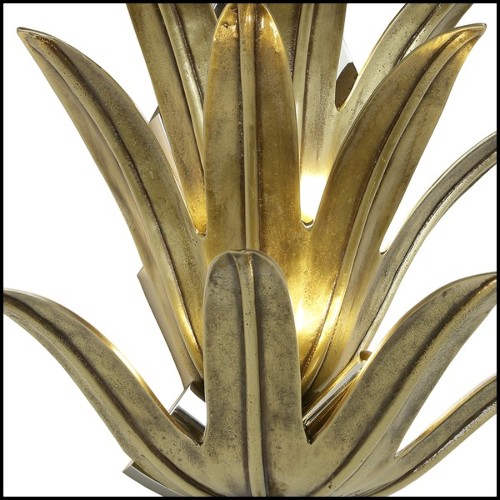 Wall lamp with solid brass leaves in bronze finish and with original glass drop at the bottom 165-Franklin