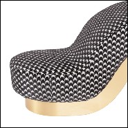 Chaise longue avec structure en bois massif et base finition Gold avec revêtement en tissu noir et blanc 166-Pike Heels