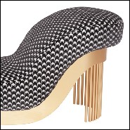 Chaise longue avec structure en bois massif et base finition Gold avec revêtement en tissu noir et blanc 166-Pike Heels