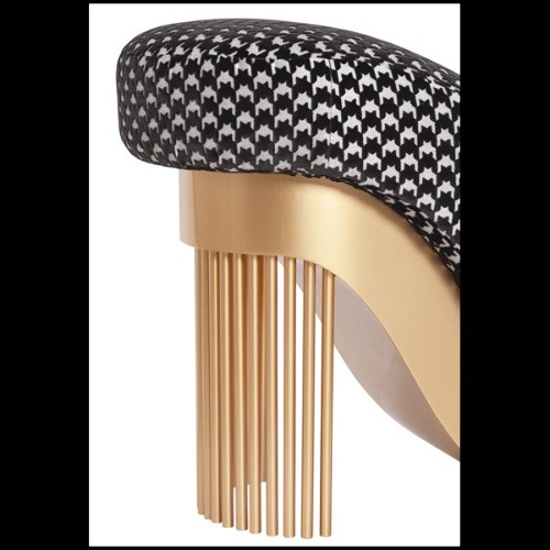 Chaise longue avec structure en bois massif et base finition Gold avec revêtement en tissu noir et blanc 166-Pike Heels