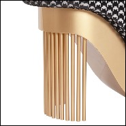 Chaise longue avec structure en bois massif et base finition Gold avec revêtement en tissu noir et blanc 166-Pike Heels