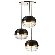 Suspension with structure and base in polished solid brass and black glass shade 165-Duke Triple