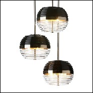 Suspension with structure and base in polished solid brass and black glass shade 165-Duke Triple