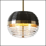 Suspension with structure and base in polished solid brass and black glass shade 165-Duke Triple