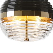 Suspension with structure and base in polished solid brass and black glass shade 165-Duke Triple
