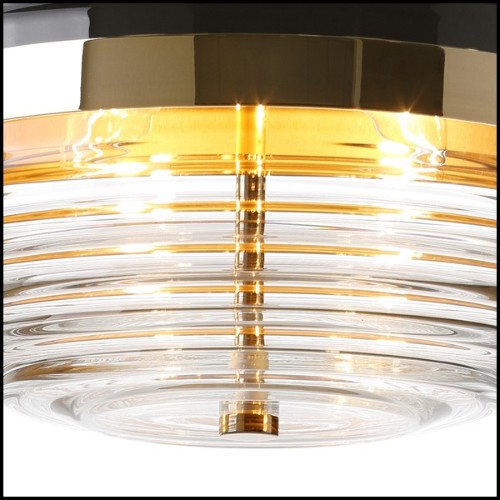 Suspension with structure and base in polished solid brass and black glass shade 165-Duke Triple