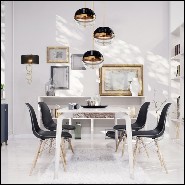 Suspension with structure and base in polished solid brass and black glass shade 165-Duke Triple