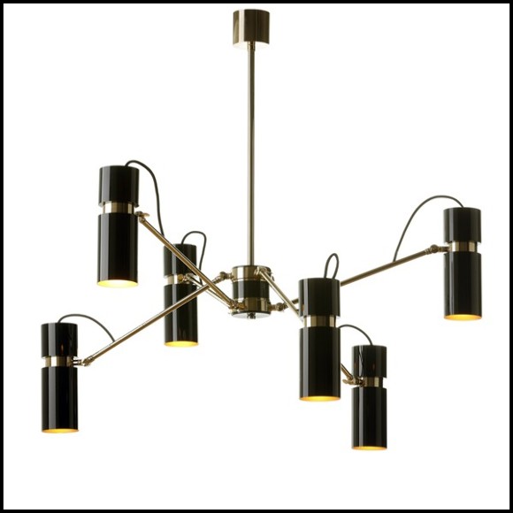 Suspension with structure in polished brass and lamp shades in gold finish inside and black lacquered outside165-Eroll