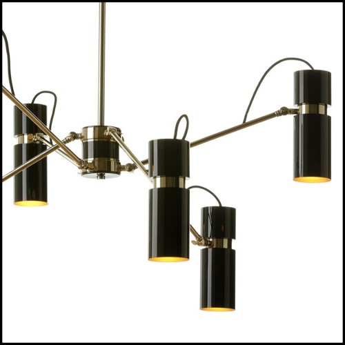 Suspension with structure in polished brass and lamp shades in gold finish inside and black lacquered outside165-Eroll