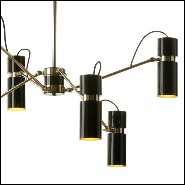 Suspension with structure in polished brass and lamp shades in gold finish inside and black lacquered outside165-Eroll