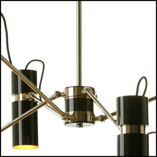 Suspension with structure in polished brass and lamp shades in gold finish inside and black lacquered outside165-Eroll