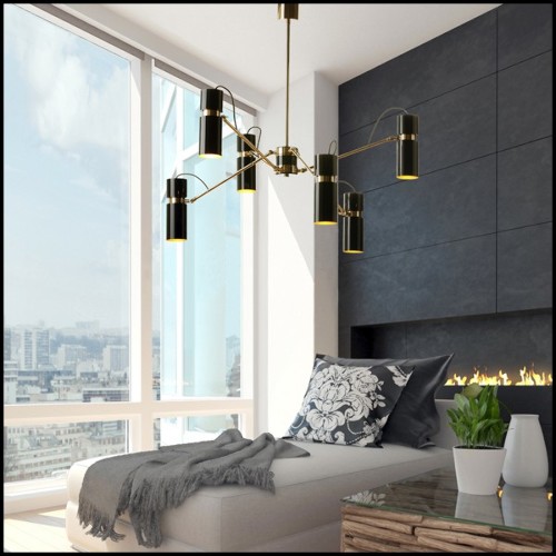 Suspension with structure in polished brass and lamp shades in gold finish inside and black lacquered outside165-Eroll