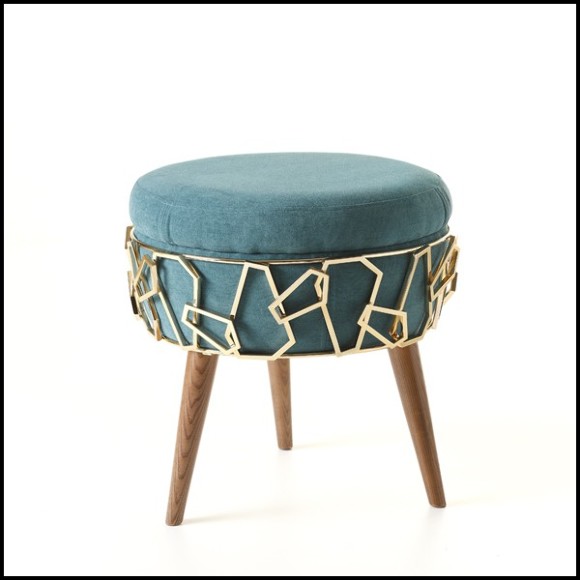 Tabouret avec structure en bois massif recouvert de tissu velours turquoise 165-Chypre