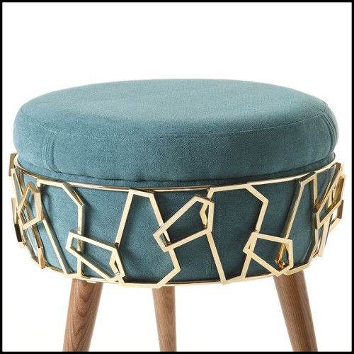Tabouret avec structure en bois massif recouvert de tissu velours turquoise 165-Chypre