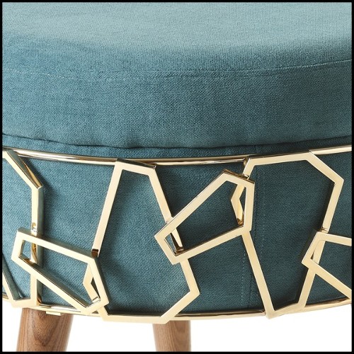Tabouret avec structure en bois massif recouvert de tissu velours turquoise 165-Chypre