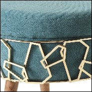 Stool with structure in solid wood covered with turquoise velvet fabric 165-Cyprus