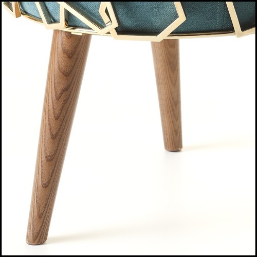 Tabouret avec structure en bois massif recouvert de tissu velours turquoise 165-Chypre