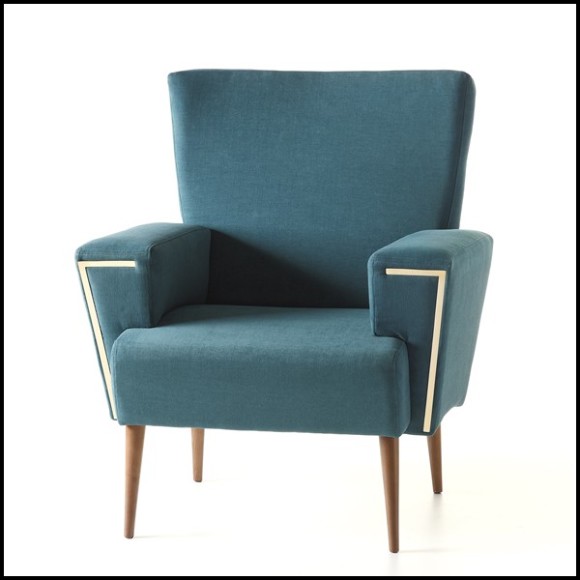 Fauteuil avec structure en bois massif revêtu de tissu en velours turquoise 165-Chypre