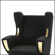 Armchair with structure in solid wood upholstered with black velvet fabric and etails in polished brass 165-Berliner