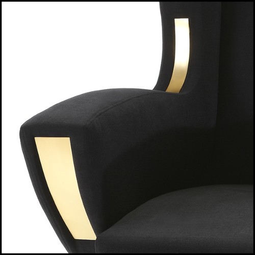 Armchair with structure in solid wood upholstered with black velvet fabric and etails in polished brass 165-Berliner