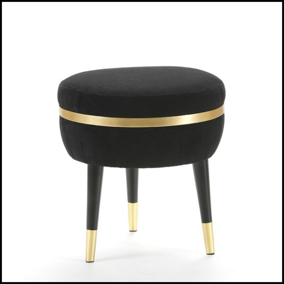 Tabouret avec structure en bois massif recouvert de velours noir 165-Berliner