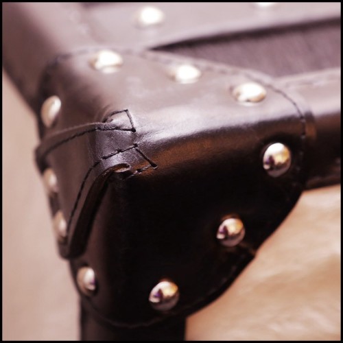 Chest with structure in solid wood upholstered with natural black and white cowhide 35-Wild Cowhide