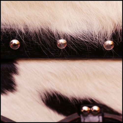 Coffre avec structure en bois massif recouvert de cuir de vachette noir et blanc 35-Wild Cowhide