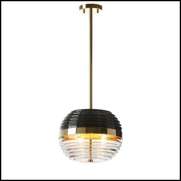 Suspension with structure and base in polished solid brass and black glass shade 165-Duke