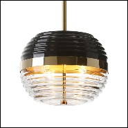 Suspension with structure and base in polished solid brass and black glass shade 165-Duke