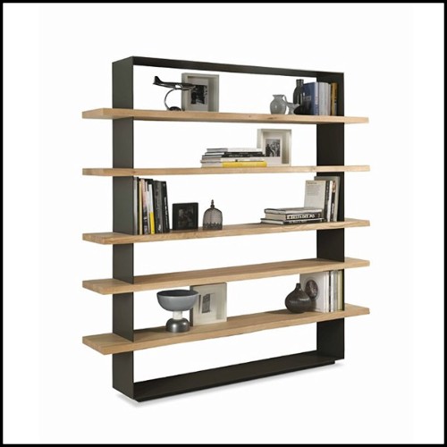 Bibliothèque avec structure en cèdre noir brûlé finition laquée anthracite Iron Dust 154-Black Cedar