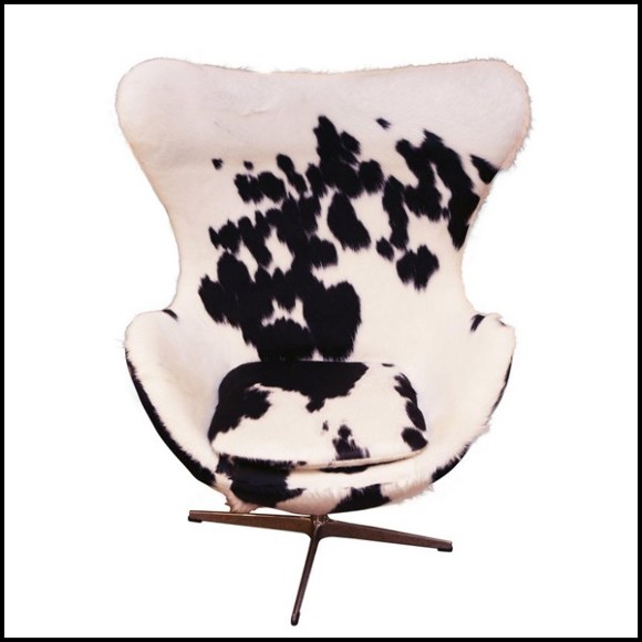 Armchair upholstered with treated natural cowhide on swivel polished stainless steel feet PC-Cowhide Egg