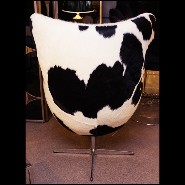 Armchair upholstered with treated natural cowhide on swivel polished stainless steel feet PC-Cowhide Egg
