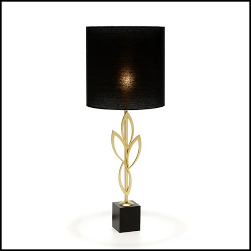 Lampe de table avec structure en laiton plaqué Gold sur base en oxyde noir 165-Gold Leaves