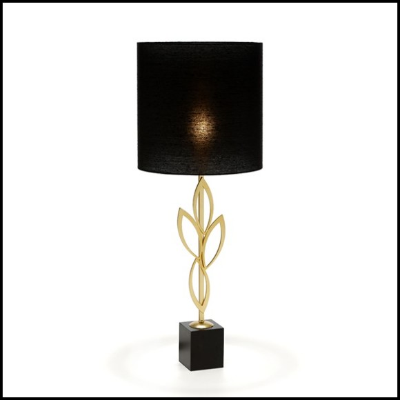 Table lamp with structure in gold plated brass on oxide black base 165-Gold Leaves