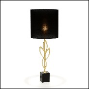 Lampe de table avec structure en laiton plaqué Gold sur base en oxyde noir 165-Gold Leaves